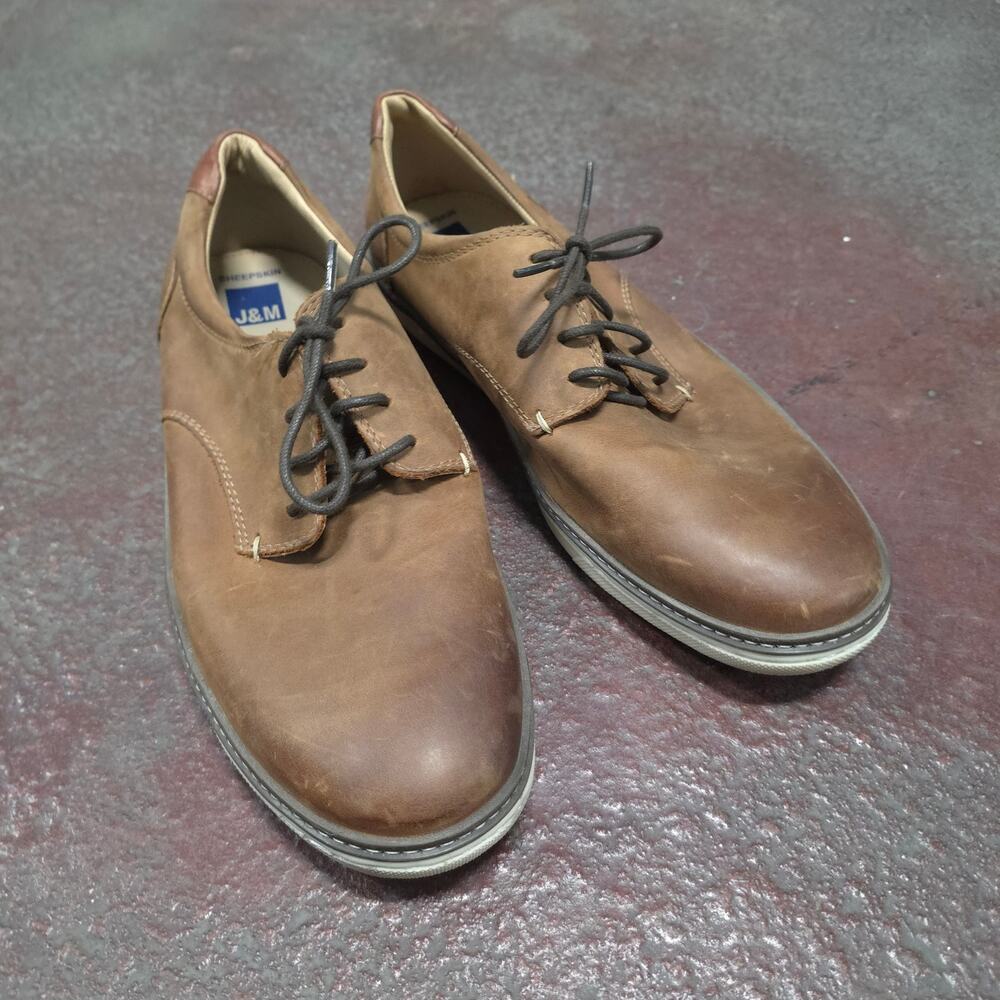 Johnston & Murphy McGuffey Plain Toe Men 10 W brown Sheepskin shoes quiet luxury